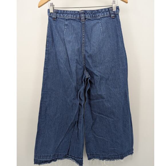 We The Free Jeans Womens 26 Wide Leg Cropped 100% Cotton Frayed Hem Retro - Picture 2 of 4